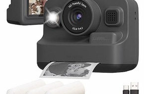 PEARL GmbH: Gedruckte Fotos sofort zur Hand: Callstel Full-HD-Sofortbildkamera DV-10.druck mit Thermodrucker, Display, Akku, 16x-Zoom