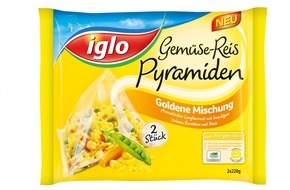 iglo Deutschland: Gold-gelbe Genussmomente: Neue Gemüse-Reis Pyramiden von iglo mit lockerem Reis und knackigem Gemüse (FOTO)