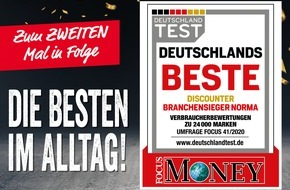 NORMA: NORMA erneut als "Deutschlands Bester Discounter" ausgezeichnet / Zum zweiten Mal in Folge Branchensieger im Ranking von Focus Money