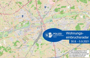 Polizeipräsidium Hamm: POL-HAM: Wohnungseinbruchsradar Hamm für die Woche 30.08.2021 bis 5.09.2021