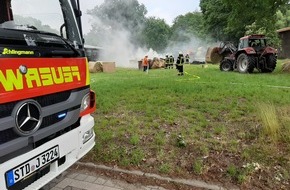 Polizeiinspektion Stade: POL-STD: Heuballen brennen auf landwirtschaftlichem Gehöft in Deinste