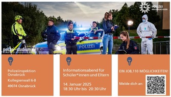 Polizeidirektion Osnabrück: POL-OS: "Komm ins Team Polizei!"- Informationsabend bei der Polizei Osnabrück für Eltern und Schüler