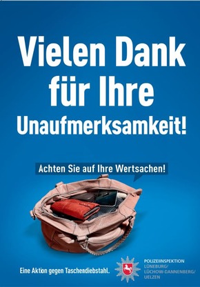 POL-LG: ++ &quot;Alle 11 Minuten verliebt sich ein Dieb in Ihre Tasche&quot; ++ Polizei warnt vor Taschendiebstählen unterwegs und beim Einkauf ++ Plakatkampagne ++ Infos &amp; Präsenz am 08.11.25 beim LGer Wochenmarkt