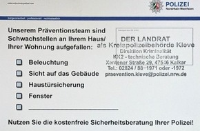Kreispolizeibehörde Kleve: POL-KLE: Kreis Kleve - Kostenlose und neutrale Beratungen zum Thema Einbruchschutz: Kreispolizeibehörde Kleve mit unterschiedlichen Aktionen