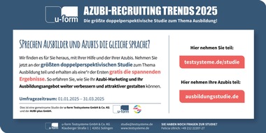 u-form Testsysteme GmbH & Co KG: Azubis auch 2025 verzweifelt gesucht! / Deutschlands größte doppelperspektivische Studie zur dualen Ausbildung am Start