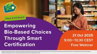 nova-Institut GmbH: Invitation to the 3-CO Final Event: Empowering Bio-Based Choices Through Smart Certification