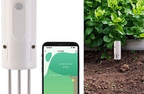 PEARL GmbH: Pflanzenbewässerung smart prüfen und steuern: Luminea Home Control Smarter, universeller ZigBee-Boden-Feuchtigkeits- & Temperatursensor