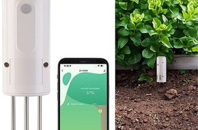 PEARL GmbH: Pflanzenbewässerung smart prüfen und steuern: Luminea Home Control Smarter, universeller ZigBee-Boden-Feuchtigkeits- & Temperatursensor