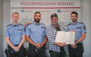 Polizeipräsidium Koblenz: POL-PPKO: Bürger für vorbildliches Handeln ausgezeichnet