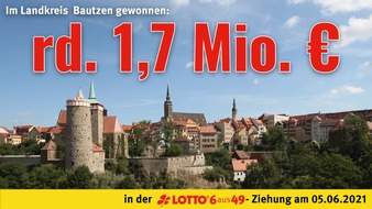 Sächsische Lotto-GmbH: Lotto-Million mit „6 Richtigen“ im Landkreis Bautzen gewonnen