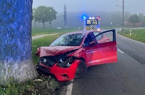 Polizei Bielefeld: POL-BI: Betrunkener Fahrer f&auml;hrt vor einen Baum