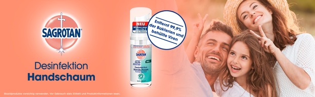 Reckitt Deutschland: Mit Sagrotan hygienisch sauber im Alltag und auf Reisen - Der neue Sagrotan Handschaum für unterwegs desinfiziert praktisch und zuverlässig