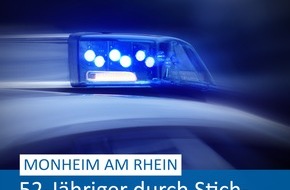 Polizei Mettmann: POL-ME: Erstmeldung: 52-Jähriger durch Stichverletzung schwer verletzt - Monheim am Rhein - 2401050