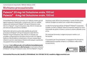 Grünenthal Pharma AG: Richiamo precauzionale / Palexia®, 20 mg/ml Soluzione orale, 100 ml / Palexia®, 4 mg/ml Soluzione orale, 100 ml