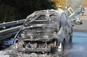 Verkehrsdirektion Koblenz: POL-VDKO: Vollbrand eines Pkw