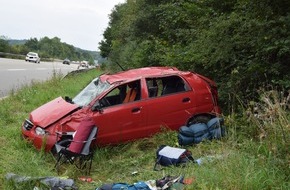 Polizeidirektion Kaiserslautern: POL-PDKL: A62/Glan-Münchweiler, Pkw überschlägt sich - 3 Verletzte