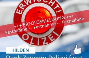 Polizei Mettmann: POL-ME: Dank aufmerksamer Zeugen: Polizei fasst Ladendieb - Hilden - 2002185