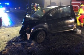 Freiwillige Feuerwehr Bedburg-Hau: FW-KLE: Verkehrsunfall: Kleinwagen prallt gegen Baum