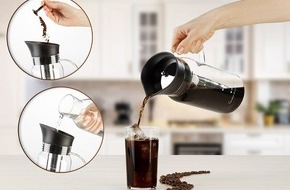 PEARL GmbH: Rosenstein & Söhne Cold-Brew-Kaffeebereiter aus Glas, mit Edelstahlfilter, 1.200 ml: Vollmundiger und gleichzeitig magenschonender Kaffeegenuss