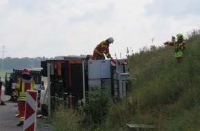 Feuerwehr Heiligenhaus: FW-Heiligenhaus: Kranwagen auf Autobahn A44 verunfallt (Meldung 18/2021)