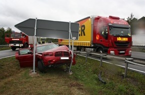 Polizeidirektion Kaiserslautern: POL-PDKL: A6/Kaiserslautern, Gegen Ausfahrtschild geprallt