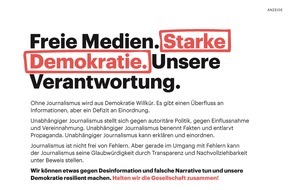 journalist - Magazin für Journalist*innen: Tag der Pressefreiheit: Mehr als 45 Medienhäuser und Journalismus-Organisationen setzen ein Zeichen für die Demokratie