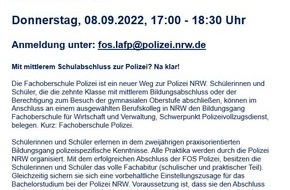 Polizei Bochum: POL-BO: Mit Realschulabschluss zur Polizei - Infoveranstaltung für Interessierte am 8. September
