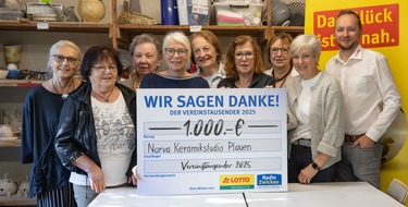 Sächsische Lotto-GmbH: Sachsenlotto-Vereinstausender für das Narva Keramikstudio Plauen: Farben für die Kreativität