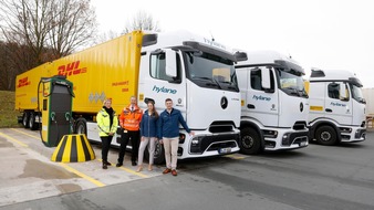 DHL Group: PM: Partnerschaft mit hylane: DHL nimmt die ersten sechs Mercedes-Benz eActros 600 im Westen in Betrieb