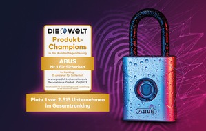 ABUS Gruppe: ABUS punktet beim Kundenvertrauen – erneut Platz Eins bei den „Produkt-Champions“ von WELT und ServiceValue