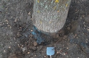 Polizei Bielefeld: POL-BI: Unbekannte beschädigen Baum - Totalschaden auf Kinderspielplatz