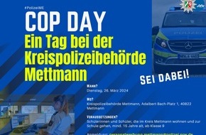 Polizei Mettmann: POL-ME: "Cop-Day" und "Info-Runde": Sie möchten bei der Polizei durchstarten? Jetzt informieren! - Kreis Mettmann - 2402062
