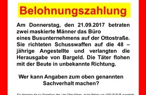 Polizei Rhein-Erft-Kreis: POL-REK: 171104-4: Räuber flüchteten unerkannt - Belohnung ausgelobt. Elsdorf