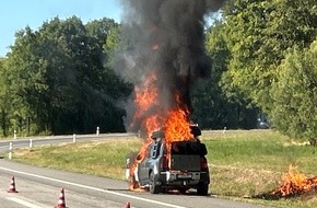 Polizeidirektion Wittlich: POL-PDWIL: Fahrzeugbrand auf der A1 bei Salmtal f&uuml;hrt zu erheblichen R&uuml;ckstau