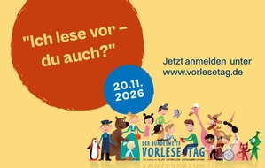 Stiftung Lesen: Pressemeldung: Bundesweiter Vorlesetag 2026 - ab sofort anmelden