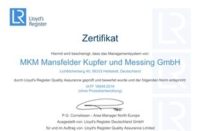 MKM Mansfelder Kupfer- und Messing GmbH: MKM mit erfolgreichen Neuzertifizierungen