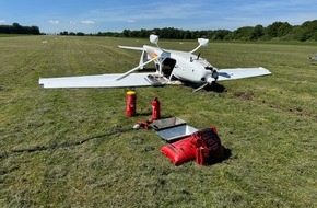 Feuerwehren VG Westerburg: FW VG Westerburg: Kleinflugzeug &uuml;berschl&auml;gt sich bei Landung - Pilot wird leicht verletzt