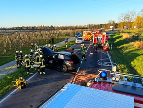 KFV Bodenseekreis: Zwei Verletzte nach Frontalzusammenstoß auf B33 bei Markdorf