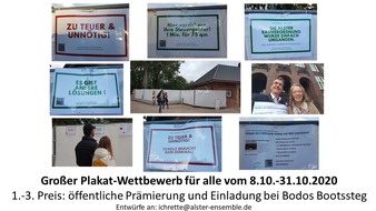 Bürgerinitiative "Rettet die Alte Wache Rabenstraße": Vertrauensbruch durch Stadt Hamburg: Baubeginn des umstrittenen "Wasserrettungszentrums" an der Außenalster trotz öffentlicher Anhörung im Bezirk / Plakat-Wettbewerb am Bauzaun für alle ...