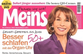 Bauer Media Group, Meins: Repräsentative Umfrage von Meins: Die 50 beliebtesten Frauen 50plus - Senta Berger siegt vor Iris Berben und Hannelore Elsner/Angela Merkel belegt Platz 15 und ist die beliebteste Politikerin 50plus