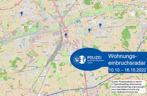 Polizeipräsidium Hamm: POL-HAM: Wohnungseinbruchsradar Hamm für die Woche vom 10. Oktober bis 16. Oktober 2022