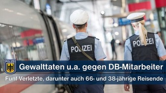 Bundespolizeidirektion München: Bundespolizeidirektion München: Fünf Verletzte bei Gewalttaten gegen DB-Mitarbeiter und Reisende, darunter drei DB-Mitarbeiter, eine 66-jährige sowie ein 38-jähriger Reisender