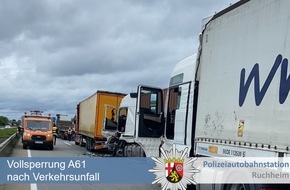 Polizeidirektion Neustadt/Weinstraße: POL-PDNW: Polizeiautobahnstation Ruchheim - Vollsperrung A61 nach Verkehrsunfall