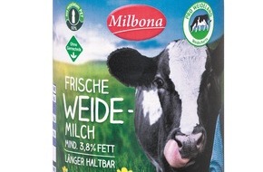 Lidl: "Milbona" Weidemilch: Lidl baut sein zertifiziertes Milchangebot weiter aus / Ab Ende Juli ist die Lidl-Weidemilch in ausgewählten Regionen mit der Premiumstufe des Tierschutzlabels gekennzeichnet