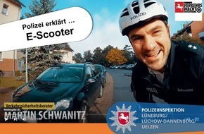 Polizeiinspektion Lüneburg/Lüchow-Dannenberg/Uelzen: POL-LG: Polizei erklärt E-Scooter - "Präventions-Video" von Verkehrswacht & Polizei Lüneburg mit mehr als 100.000 Zugriffen ++ Zielgruppe "Junge Fahrende" ++ Wer betrunken E-Scooter ...