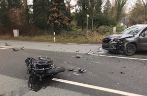 Polizeiinspektion Wilhelmshaven/Friesland: POL-WHV: Verkehrsunfall Motorrad/PKW - Motorradfahrer verletzt