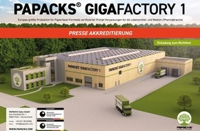 PAPACKS Sales GmbH: PAPACKS: Richtfest zu Europas größter Produktion für nachhaltige plastikfreie Verpackungen / Presseeinladung
