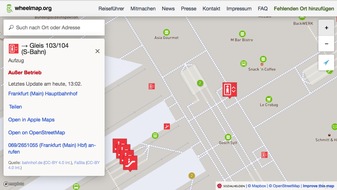 Sozialhelden e.V.: Bundesweit Informationen zu Aufzugsstörungen auf der Online-Karte Wheelmap verfügbar