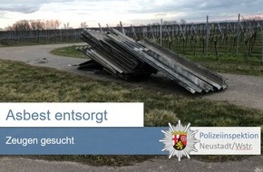 Polizeidirektion Neustadt/Weinstraße: POL-PDNW: Asbesthaltige Eternitplatten entsorgt