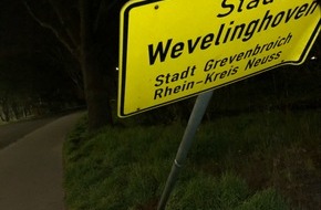 Kreispolizeibehörde Rhein-Kreis Neuss: POL-NE: Netter Versuch - Ortseingangsschild vor Blitzer abmontiert